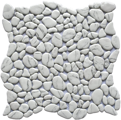White Matte Recycled Glass Pebble Tile