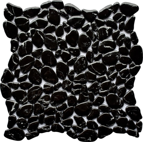 Black Polished Recycled Glass Pebble Tile