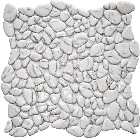 White Polished Recycled Glass Pebble Tile