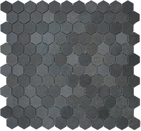 1" Hexagon Basalt Mosaic Tile, 11" x 11.5"