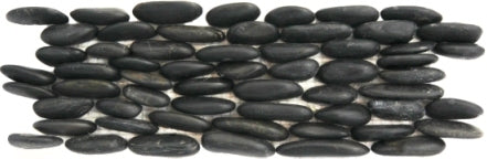 Standing Polished Black Pebble Tile, 4"x12"